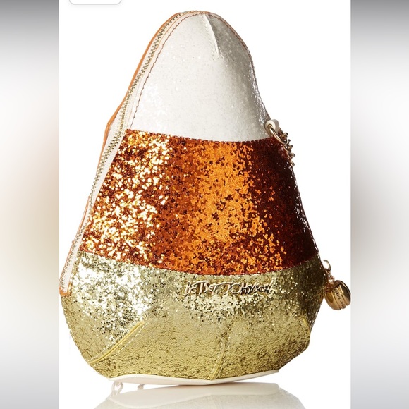 Betsey Johnson Handbags - Betsey Johnson Do I Make You Corny? glittery candy corn shaped purse with chain.